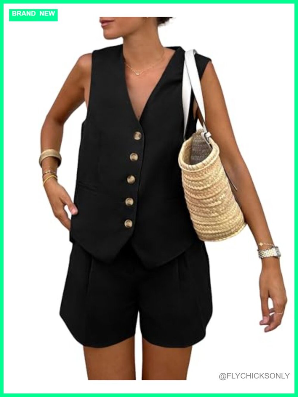 Women's Two Piece Summer Outfit Sleeveless V Neck Vest and High Waisted Shorts